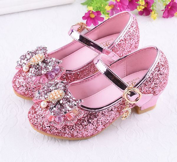 

2019 summer autumn children girls kids casual shoes high heels princess sandals wedding dancing bowtie crystal children shoes, Black;grey