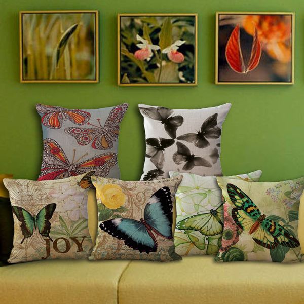 

thick linen butterfly cushion cover sofa decorative linen vintage throw pillow case waist pillow cover