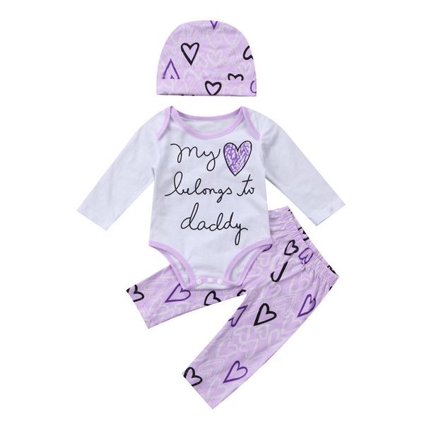 

2020 toddler infant kids baby girl purple clothes set fall autumn valentine day long sleeve letter bodysuit pants clothing, White