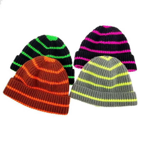 

woman stripe kintted hat autumn and winter warm outdoor hat crochet stripe cap fashion designer girls children women wholesale mfj666, Yellow