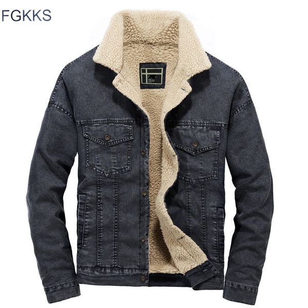 

fgkks winter warm men denim jackets coat 2019 male fashion bomber jacket men's high quality cowboy jacket outerwear, Black;brown