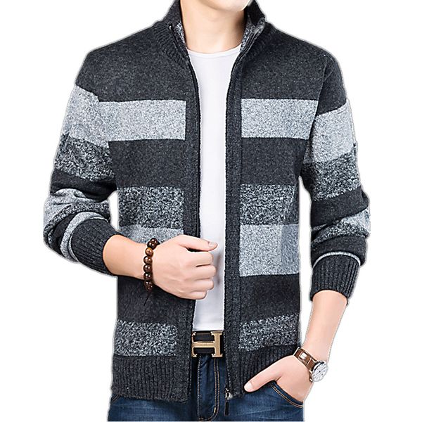 

men's sweaters mens striped thick warm sweater cardigan slim fit knitwear fashion autumn coat korean style casual clothing for male, White;black