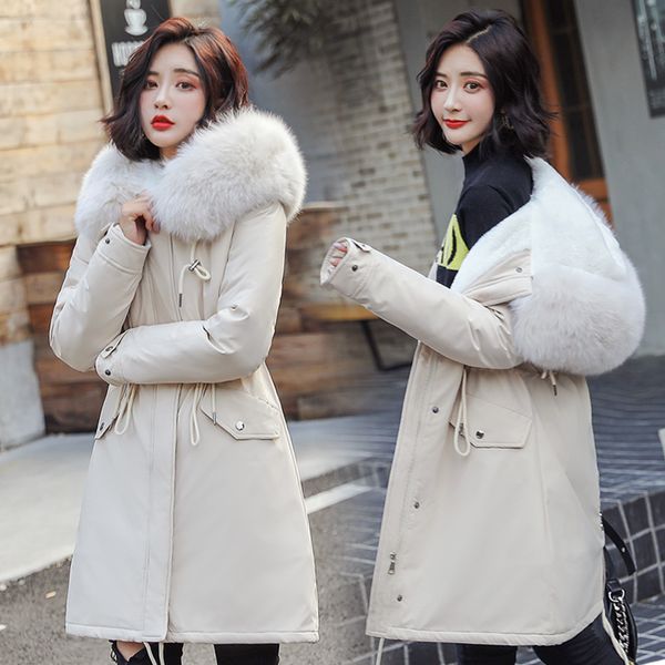 

ayunsue winter jacket women faux fur collar fashion parka women clothes 2019 long coat female korean jackets manteau femme my, Black