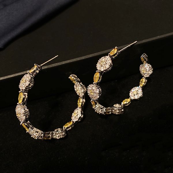

women crystal circle earrings c-shaped hoop earrings woman vintage temperament earrings, Golden;silver