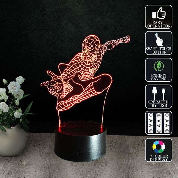 

spiderman night lamp usb table lamps imitation crysta 3d nightlight gift decorative lamp gece lambas children's lighting lampara