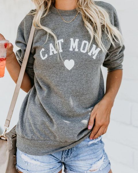 

new fashion cat mom sweatshirts women long sleeve casual hoodie pullover heart-shaped kawaii harajuku hoodie streetwear, Black