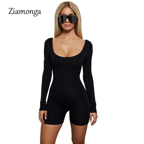 

ziamonga bodycon bodyuit long sleeve playsuit streetwear black white ladies one piece short rompers jumpsuit women overalls