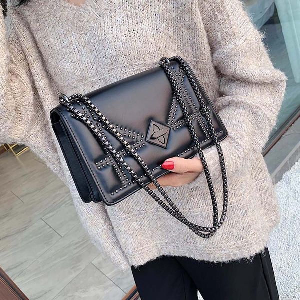 

small rivets pu leather crossbody bags for women 2019 quality lady shoulder messenger bag female luxury chain handbags