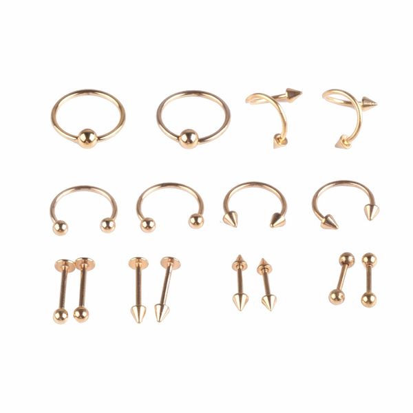 

fake septum medical titanium nose ring 316l stainless steel body clip hoop for women septum piercing clip jewelry 12 piece, Slivery;golden