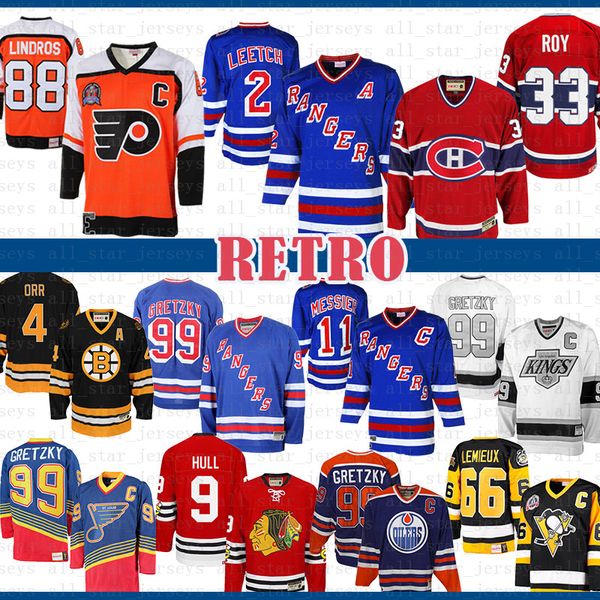 

99 brian leetch new york rangers mark messier wayne gretzky montreal canadiens patrick roy 88 eric lindros philadelphia flyers hockey jersey, Black;red