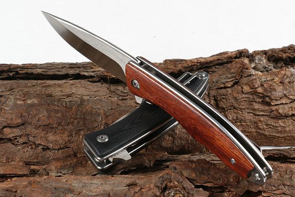 Nova faca dobrável de flipper pequena 8cr13Mov Ponto de gota de cetim Blade G10 / Rosewood Roldre