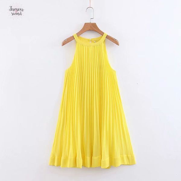 

dress new women summer sweet sleeveless yellow solid pleated femme hem ruffles halter vestidos casual loose chic party dresses ds2083, Black;gray