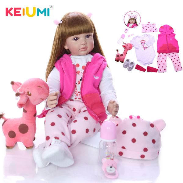 

keiumi 60 см новорожденная девочка реалистичный reborn baby doll ткань тела 24 дюймов мода reborn boneca игрушка для малышей подарки на день