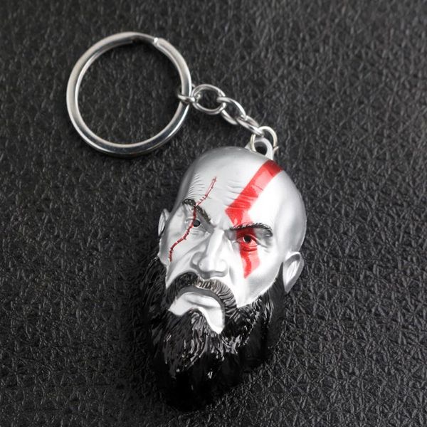 

game god of war 4 keychains kratos face mask axe sword pendant key holder souvenir keyring toys gift for women men jewelry, Silver