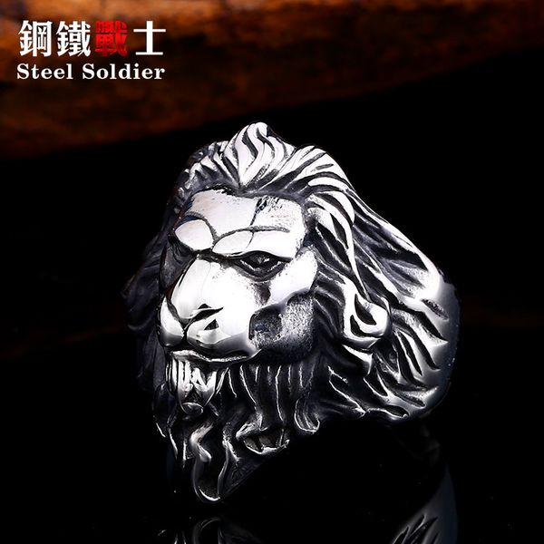 

steel soldier punk biker lion ring silver stainless steel cool fashion animal jewelry 2019 new, Golden;silver