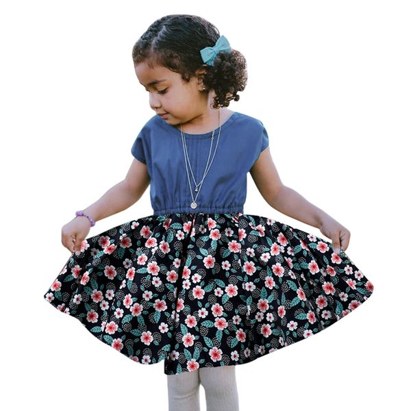 

2020 cute baby girl цветочные платья малышей baby girls джинсовое платье шить летние платья дети девушка детская одежда / hot o, Red;yellow