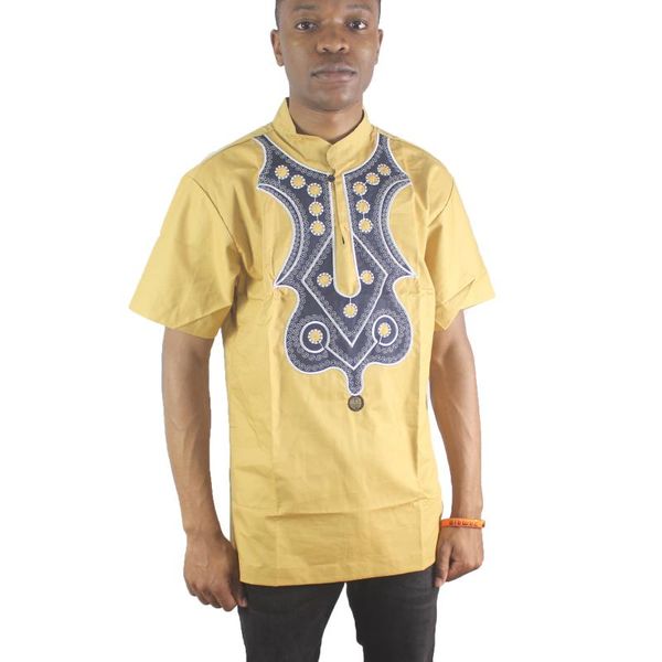 

african yellow golded embroidered ankara mens dashiki shirt, Red