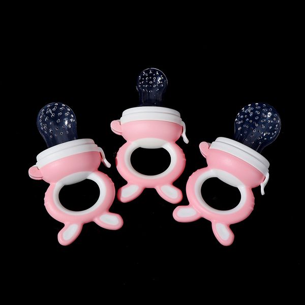 

teether silicone pacifier fruit feeder soother nipple pink
