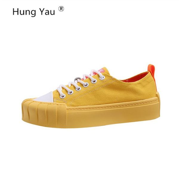 

platform creepers shoes women lace-up canvas casual yellow shoes ladies shallow round toe zapatos mujer flats size 35-39, Black