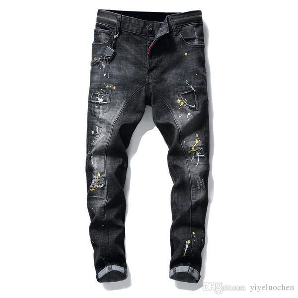 

2019 mens designer jeans motorcycle street men ripped hole embroidery denim black jeans straight pants man casual denim jeans trousers, Blue