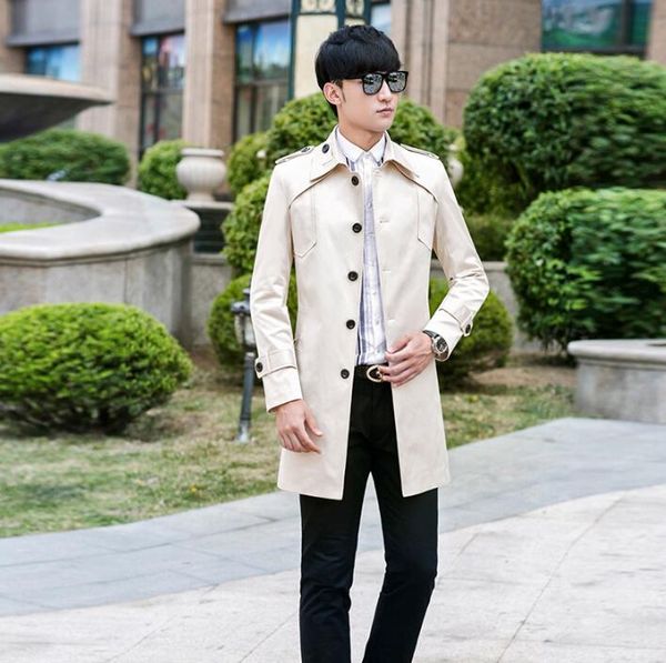 

fashion spring 2019 new designer single-breasted trench coat men overcoat long sleeve mens clothing business casaco masculino, Tan;black