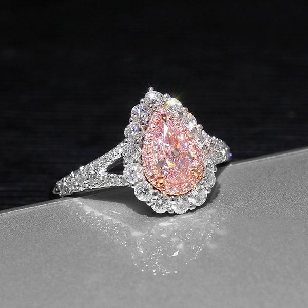 

genuine pink lovely puls drop shaped simulation moissanite wedding engagement woman's ring jz249, Slivery;golden