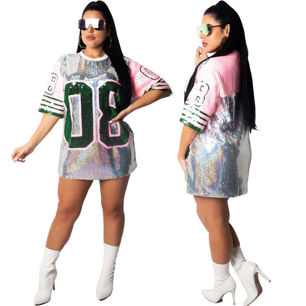 

сценические костюмы для певцов вокруг шеи с коротким рукавом блестки t-shirt dress hip hop джаз женщины rave одежда фестиваль outfit dt1292, Black;red