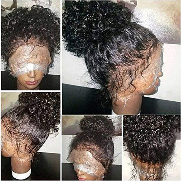 

360 full lace wig human hair for black women brazilian kinky curly laces front wiges pre plucked wet and wavy 130%, Black;brown