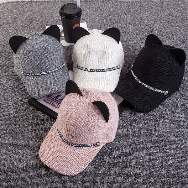 

2019 new korean cat ears ribbon cap ladies letter patch hat outdoor cute sunscreen fashion wild baseball cap, Blue;gray