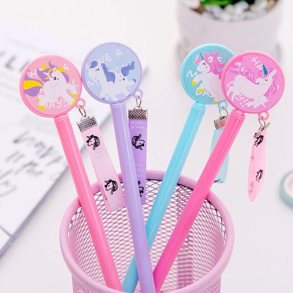 

4pcs 0.38mm candy color lovely cartoon unicorn ribbon signature gel pen stationery writing supply kids neutral pens girl gift