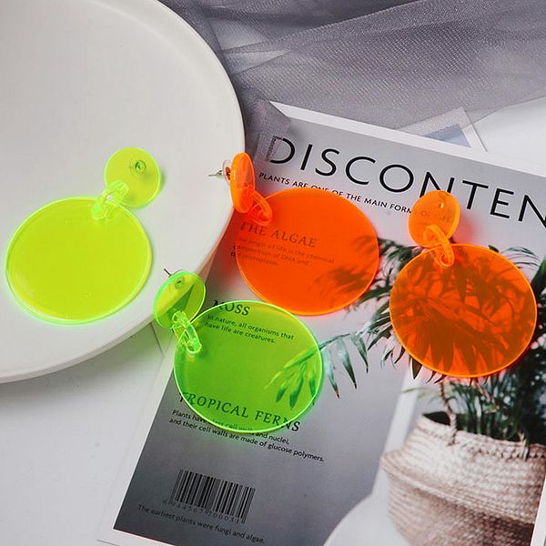 

fishsheep rock punk big geometric fluorescent acrylic round drop earrings for girl neon color 2019 fashion party earring jewelry, Silver