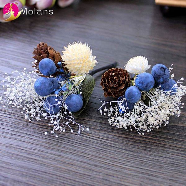 

molans mori style stimulation pine cones hairpins for bridal hair ornaments imitation blueberry plastic headpiece for wedding
