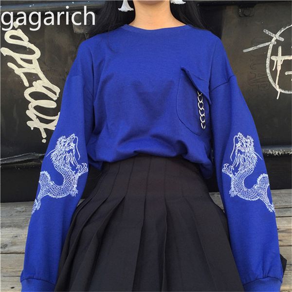 

gagarich 2019 korean version spring women clothes harajuku style personality circle dragon embroidery loose long sleeve hoodies, Black
