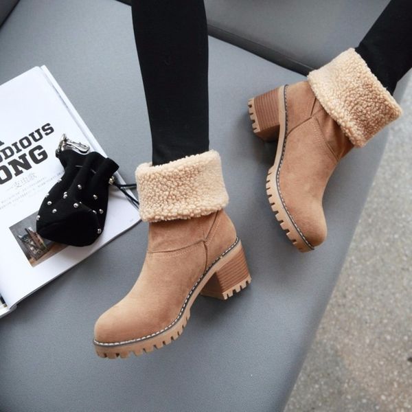 

2020 large size thick thick with bottom lamb hair two wear casual women's boots non-slip warm multi-color optional b08, Black