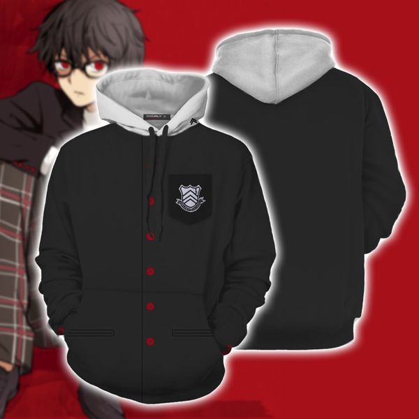 

new style japanese man persona 5 amamiya lotus game related products 3d printed hooded pullover hoodie coat, Black