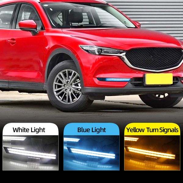 2 pcs LED Daytime Running Lights Lâmpada de nevoeiro DRL com sinal de volta Night Blue para Mazda CX-5 CX5 CX 5 2017 2018 2019 2020 2021