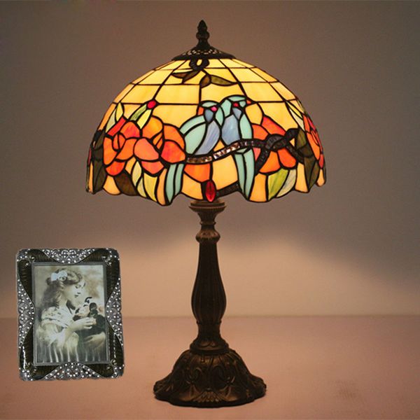 

12 inch vintage living room table lamp handicraft bedside lamp led table light stained glass bedroom lamp lustre classical ing