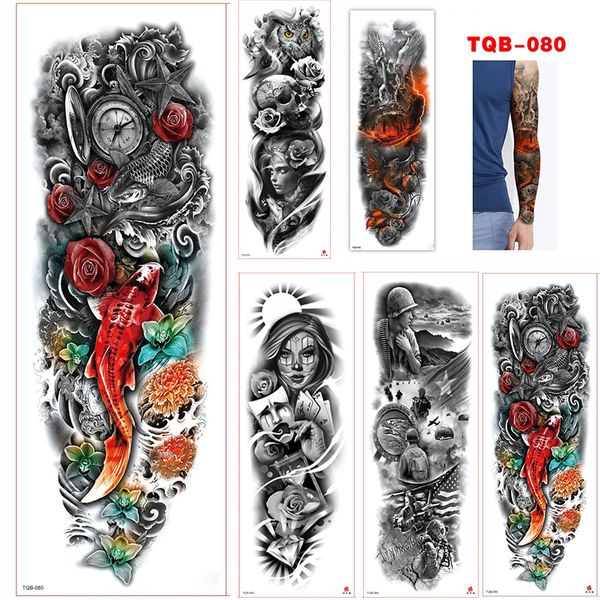 

large arm sleeve tattoo rose clock waterproof temporary tattoo sticker lucky squid full rose flower tatoo women men