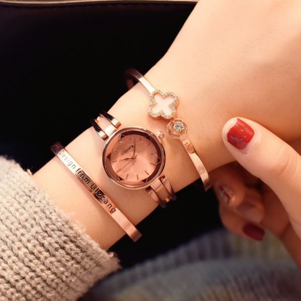 Ulzzang  Rhinestone  Elegant Popular Watches Fashion Rose Gold Women Bracelet Watches for Women Casual Ladies Clock