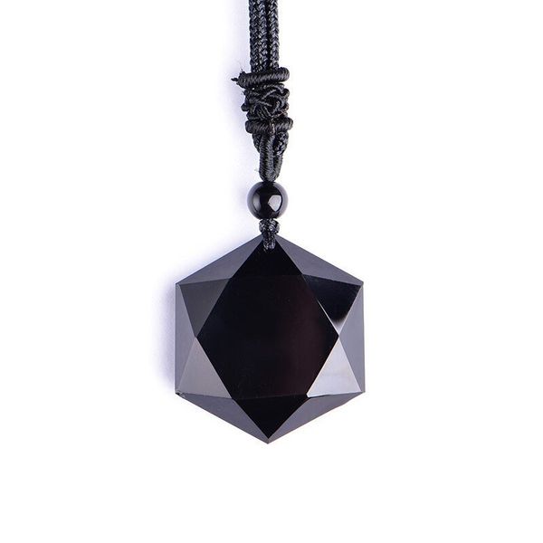 

2019 natural black obsidian pendant necklaces for women and men cubic hexagram sweater necklace energy stone amulets and talismans jewelry, Silver