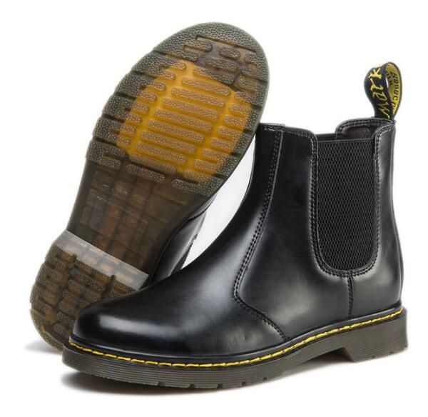 

leather ankle boots men women winter snow boots doc martens shoes 01, Black