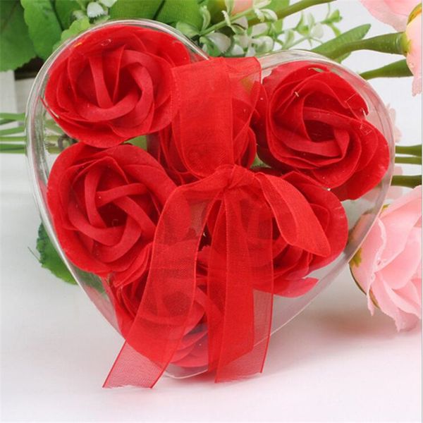Acheter Ensemble Pvc Boîte Emballé En Forme De Coeur Main Savon Rose Pétale Simulation Papier Fleur Savon Pour La Saint Valentin Cadeaux De Fête