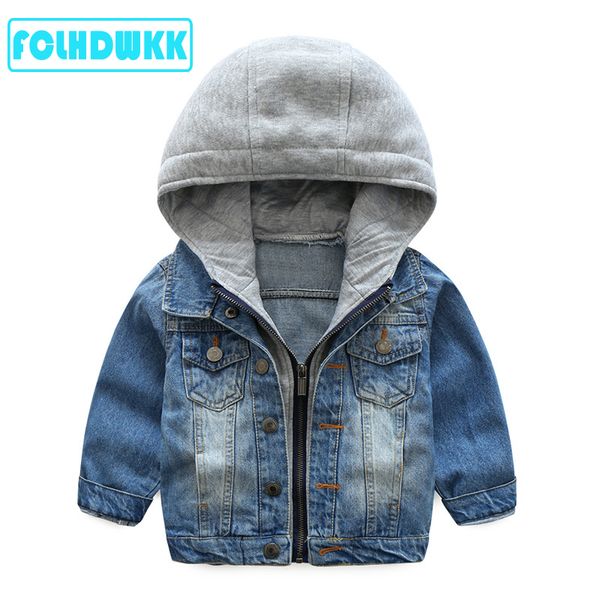 

baby boys denim jacket kids 2020 spring jackets for boys coat kids outerwear hooded jacket for clothes children 2-8, Blue;gray