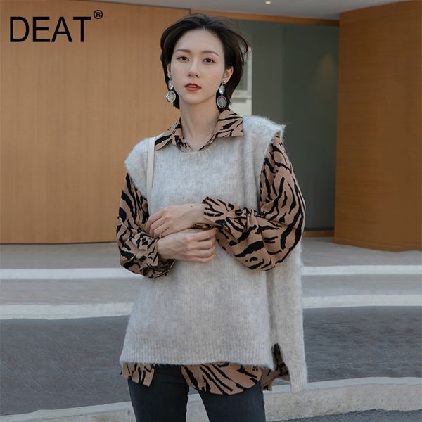 

deat] женщины сплит совместное вязание свободная посадка жилет новый v-образным вырезом без рукавов мода прилив все матч весна осень 2019 1, Black;white