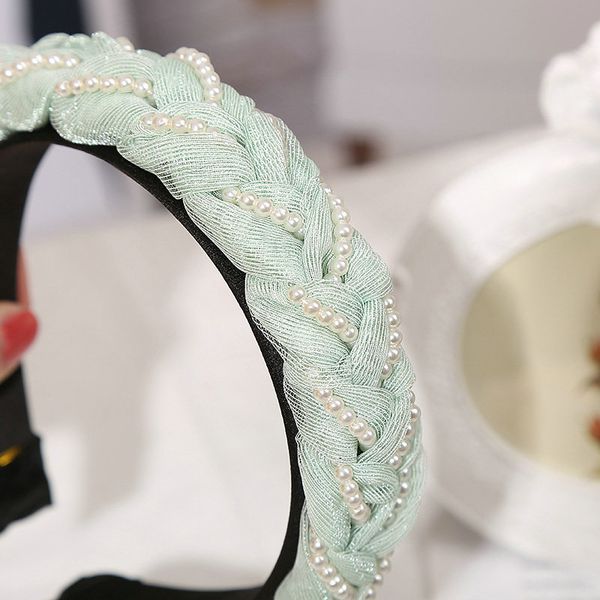 

mesh headband wide side twist pearl 3.2cm baby girl hair bands hair cutting style for female dnilb, Black;brown