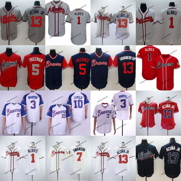 

13 Ronald Acuna Jr. Baseball Jerseys Atlanta 5 Freddie Freeman 10 Chipper Jones Braves 150th Anniversary 44 Hank Aaron 3 Murphy Stitched