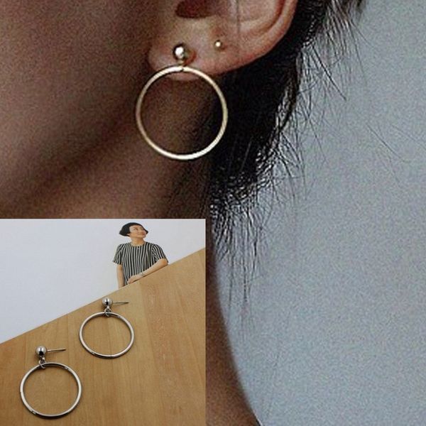 

южная корея тдж хэн мальчиков в знаменитости стиль большой круг цепи простой длинный уха шпильки серьги уха кольца, Silver