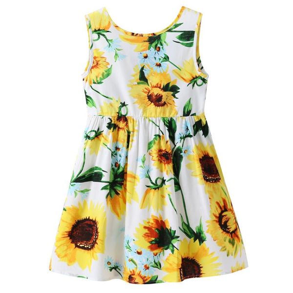 

new 2020 summer girls dress sunflower cotton and linen jumpsuit amazon children vest children clothes girls dresses, Red;yellow