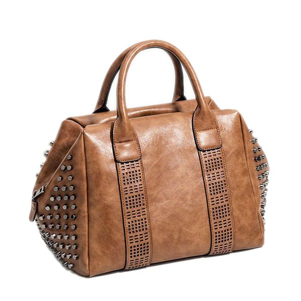 

ретро женщины верхняя ручка satchel rivet шипованные tote сумки кожа pu вместительных сумки на ремне