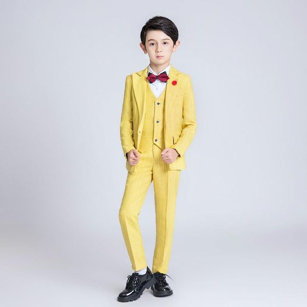 

yuanlu 6pcs kids suits for boy wedding party performance blazer jacket formal suits blazer vest pants children clothes yellow, Black